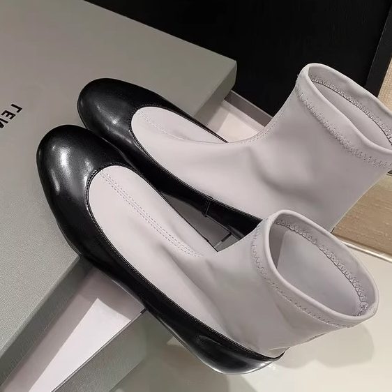 巨好看时尚拼色真皮短靴女单靴圆头低跟平底弹力靴舒适百搭秋冬,淘宝优惠券,粉丝福利购,淘宝优惠卷