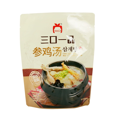 三口一品 Суп суп корейский женьшень куриный суп целый куриный фаст -фуд женьшень куриный суп корейский вкус 1000 г*2 сумки
