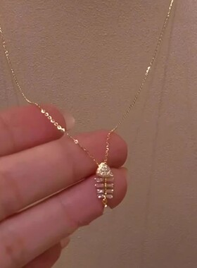 爆闪小鱼骨金色极细毛衣链女