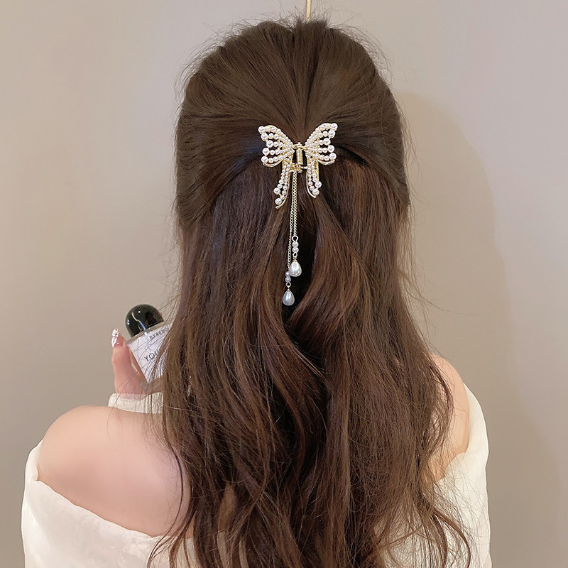 新中式珍珠流苏蝴蝶抓夹女后脑勺半扎发发夹古风汉服高级感发卡,淘宝优惠券,粉丝福利购,淘宝优惠卷
