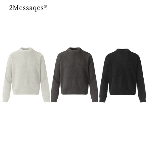 2Messages软糯重磅仿貂毛短宽立体剪裁圆领毛衣细针亲肤马海毛 - 图0