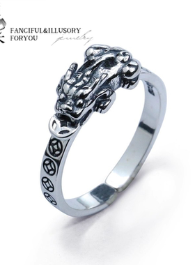 羿采990纯银貔貅戒六字真言心经复古高级感设计小众指环食指男女