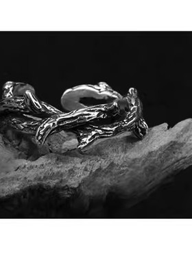 羿采女生可调节开口925银戒指环泰银食指戒男生玫瑰荆棘夜店配饰