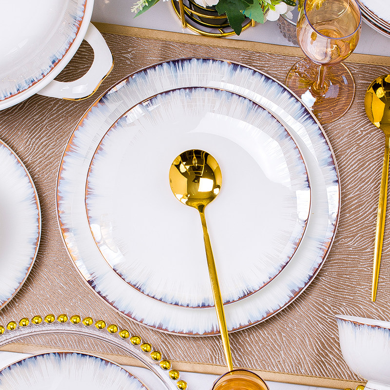 景德镇轻奢微波金边现代碗碟套装家用组合简约高档骨瓷餐具送礼