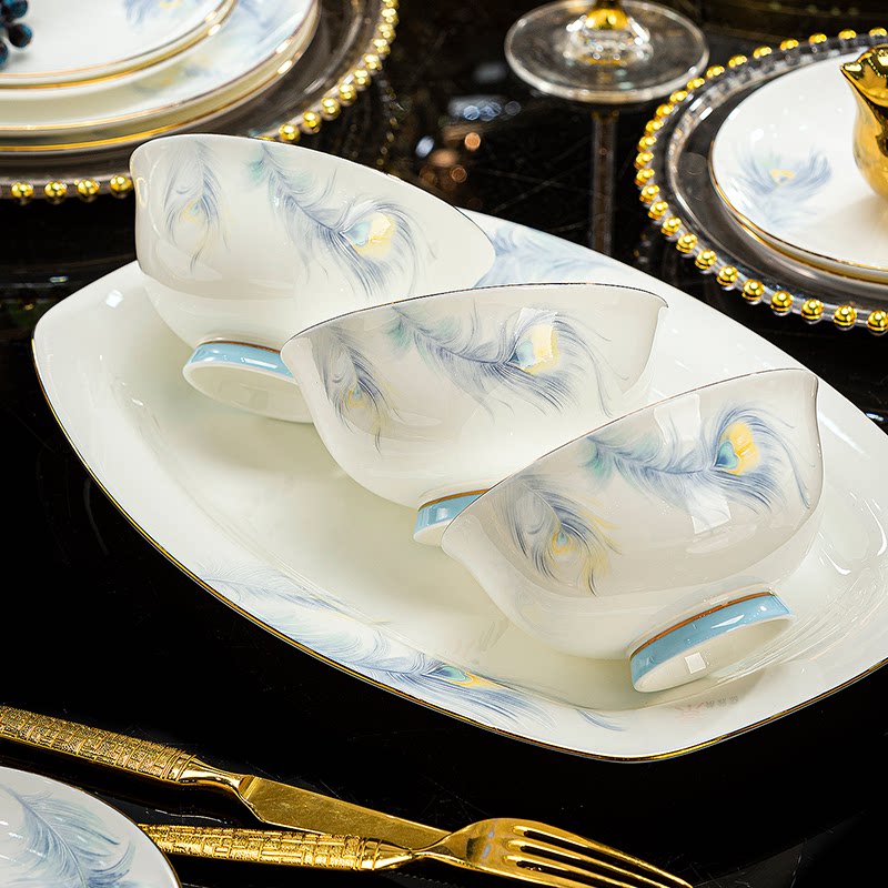 景德镇餐具套装2025新款中式骨瓷新婚碗碟套装家用乔迁送礼碗盘筷