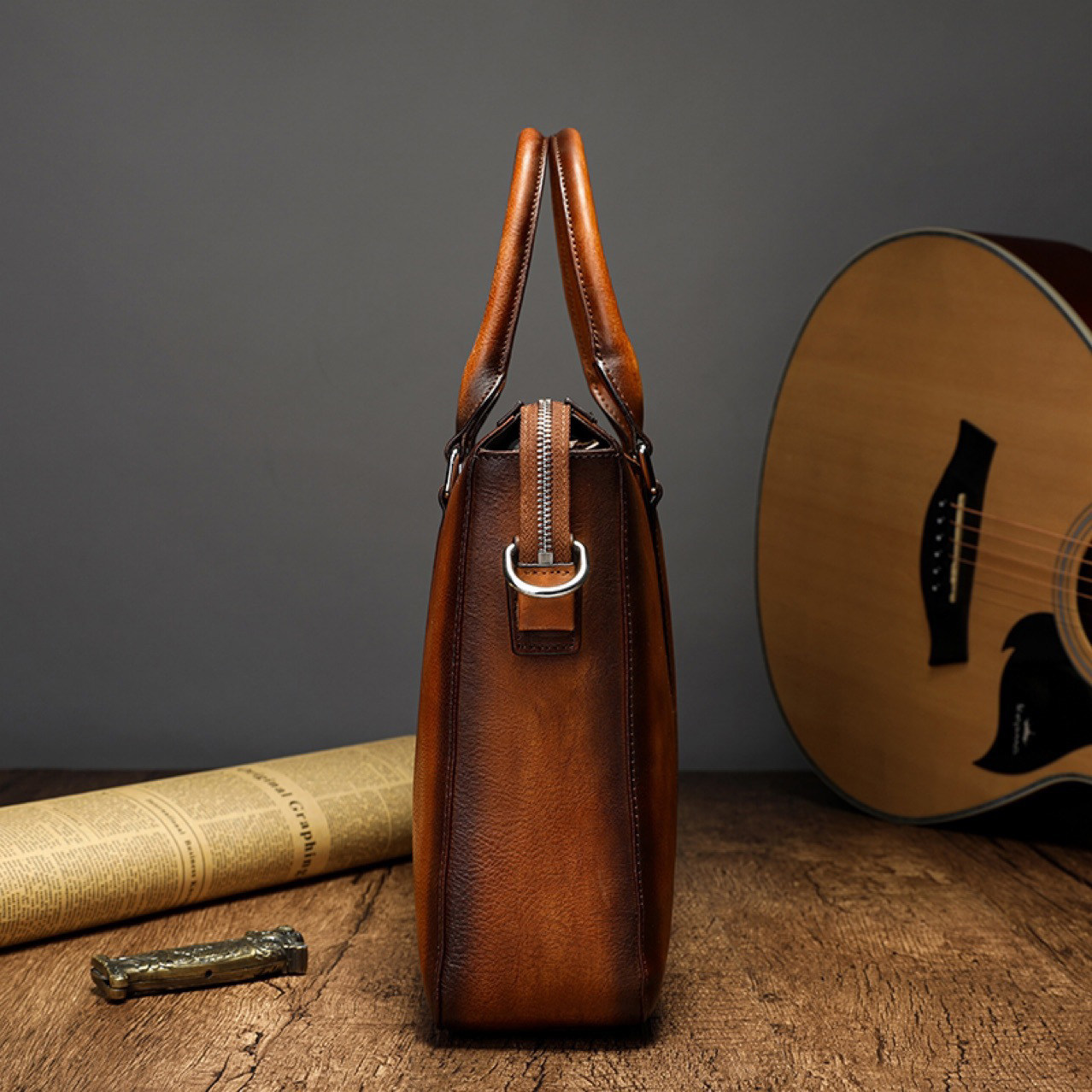 First-grain cowhide hand-rubbed men's business bag