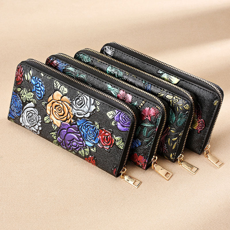 新款韩版女士长款个性花朵零钱包 贝罗盟钱包