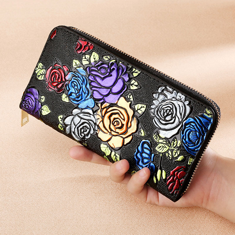 新款韩版女士长款个性花朵零钱包 贝罗盟钱包