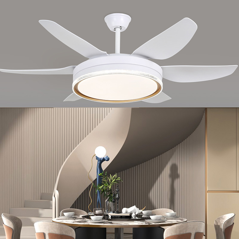 森林风52寸变频大风力吊扇灯 客厅白色风扇灯 现代简约风扇吊灯 - 图0