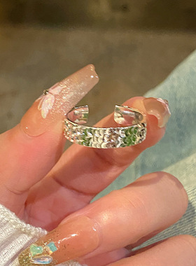 s925银戒指女轻奢高级感开口尾戒碎冰冰素圈戒指女小众设计食指环