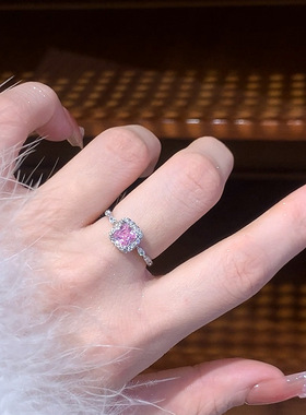 跨境爆款粉钻小方糖戒指女轻奢高级感满钻戒指饰品尾戒开口食指环