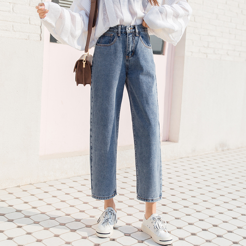 红记旗舰店高腰阔腿裤牛仔裤女年秋季新款秋装宽松小个子显瘦垂感直筒裤0