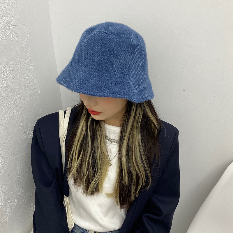 亨特琼斯旗舰店韩版毛绒纯色渔夫帽女秋冬加厚保暖盆帽日系百搭学生显脸小水桶帽3