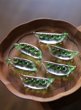 七隐 日式手工玻璃豆荚p 豌豆筷架 扁豆玻璃 笔架 纸镇 桌面小摆