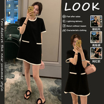 Large Size Yard Summer 2022 New Fat Sister Cover Belly SLIM FIT STYLE RETRO LITTLE BLACK DRESS HERBENWIND DRESS
