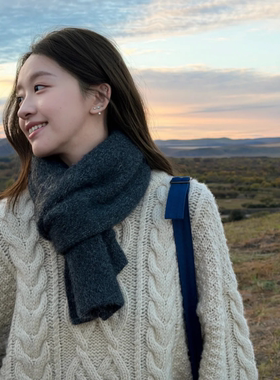 藤井树同款深灰色围巾女冬季保暖韩版纯色简约防寒针织防寒围脖潮