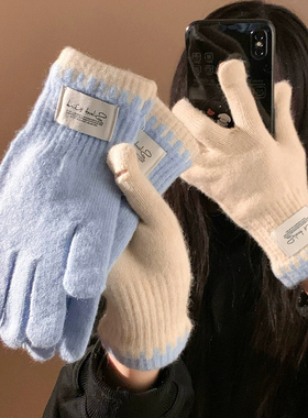 针织手套女休闲防寒保暖骑行户外可触屏秋冬季新款防风分指百搭潮