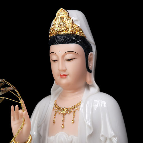 圆通佛具汉白玉观音菩萨佛像家用供奉白衣圆满观世音坐像客厅摆件 - 图2