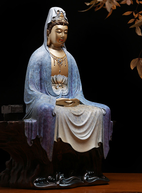 纯铜贴金自在南海观音佛像