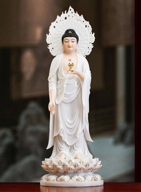 汉白玉描金西方三圣佛像家用供奉