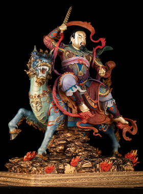 铜铸石影麒麟坐骑普化天尊神像