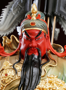 纯铜带旗立刀关公神像家用供奉