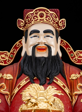 圆通佛具纯铜彩绘聚宝财神家用