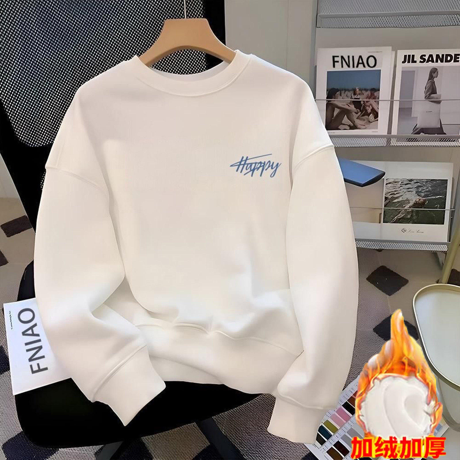 广州十三行~外贸原单宽松大码加绒加厚圆领卫衣男女秋冬无帽外套,淘宝优惠券,粉丝福利购,淘宝优惠卷