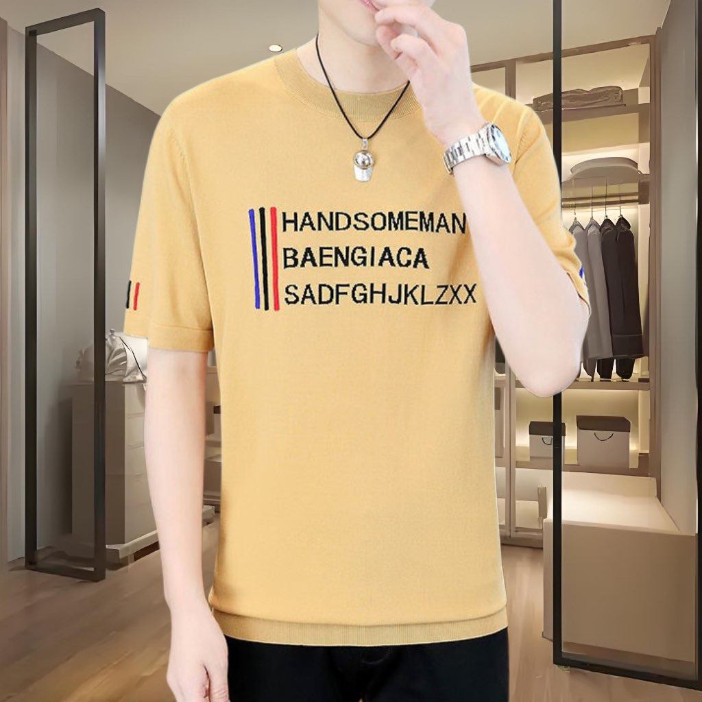 欧货2026早春季男士短袖毛衣潮流时尚个性字母提花百搭亲肤针织衫,淘宝优惠券,粉丝福利购,淘宝优惠卷