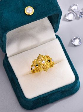 新品宫廷风古法金色开口戒指磨砂工艺原创设计精工高级感女士礼物