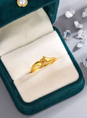 【方糖黄】正方形仿黄水晶戒指钻戒缠绵枕形喷砂戒指小众独特个性