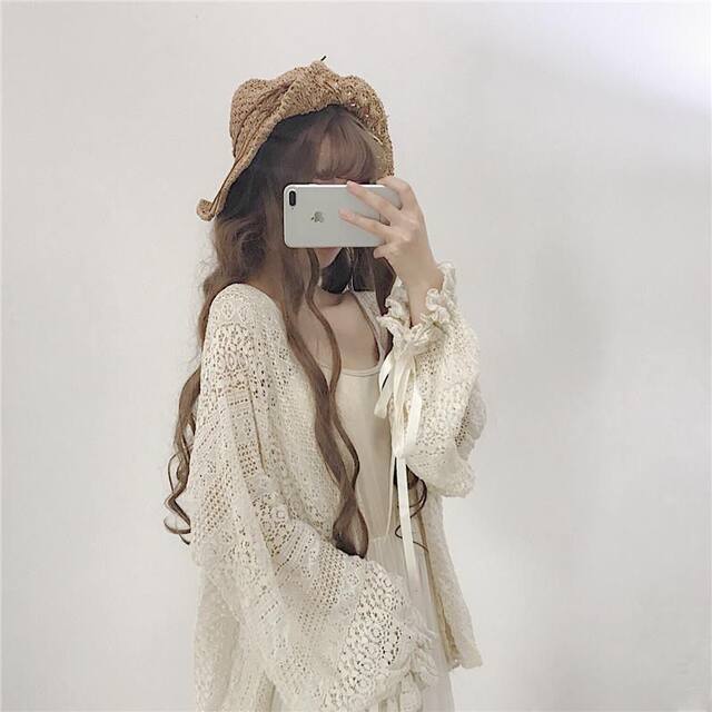 ເສື້ອຢືດແບບໂບຮານ Super fairy shawl ແຂນຍາວ lace cardigan