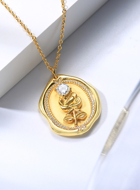 msou925银女玫瑰花金币项链
