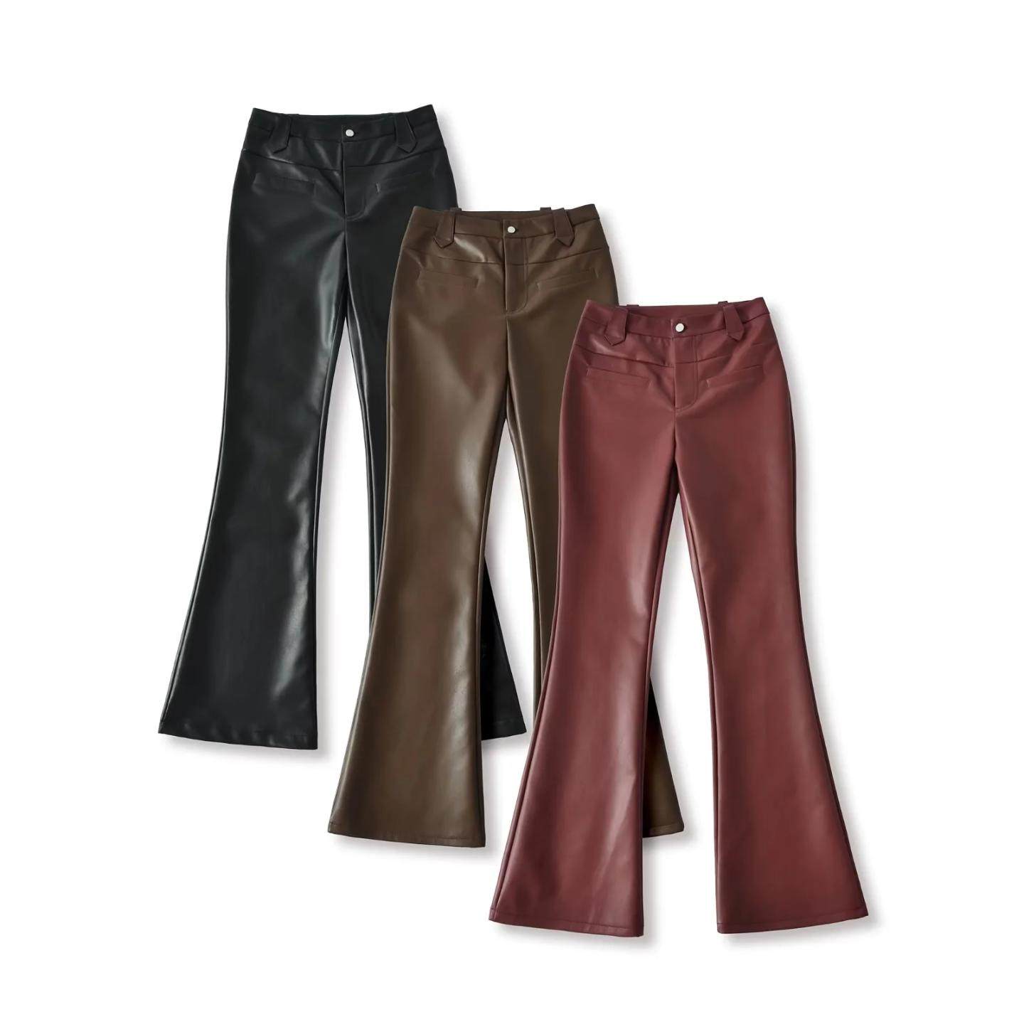 欧美风辣妹修身低腰女皮裤质感时尚潮搭街头拖地裤pu长裤微喇叭裤,淘宝优惠券,粉丝福利购,淘宝优惠卷