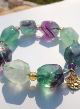 祖母绿萤石水晶大块手链随行不规则手串掌柜一对一定制原创设计新