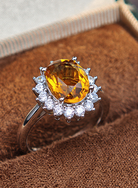 轻奢小众设计黄水晶戴妃戒指