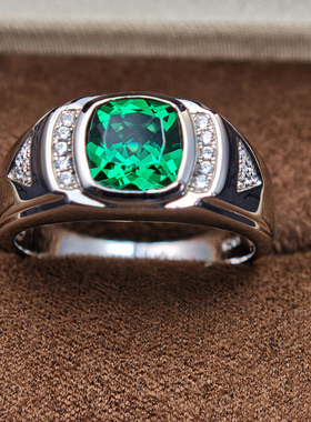 高级感大气925纯银绿尖晶绿宝石戒指男简约气质个性轻奢指环定制