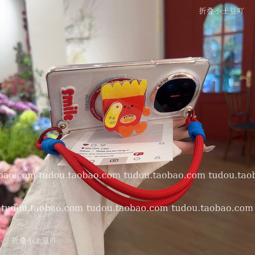 新品适用于荣耀magicv5手机壳中轴磁吸VS3支架旋转薯条X5典藏版vivoxfold5透明保护套matex6手提挂绳zfold6女 - 图3