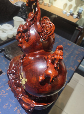 木雕葫芦摆件办公室玄关红木葫芦装饰摆件乔迁送礼送领导高档礼品