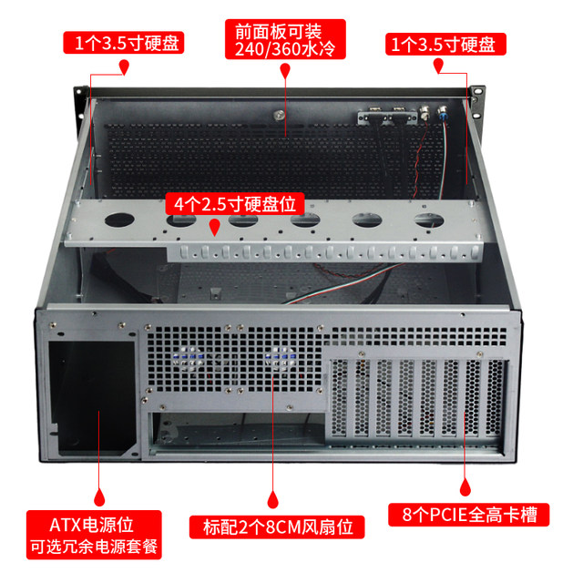 4u chassis EATX motherboard redundant power supply 360 water cooling