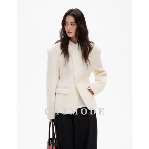 LIONCAT/冬季新款极简风高级感双面呢羊毛外套女短款气质百搭显瘦 - 图0