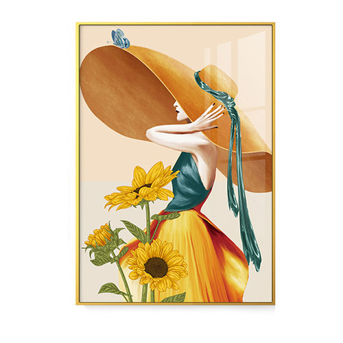 客厅装饰画向日葵玄关壁画吹泡泡女孩艺术现代轻奢走廊尽头挂画 - 图3