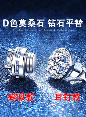 爆闪纯银圆包莫桑钻耳钉防过敏
