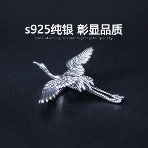 纯银鹤古风胸针女款中国风国风复古高档精致西装旗袍配饰生日礼物 - 图1