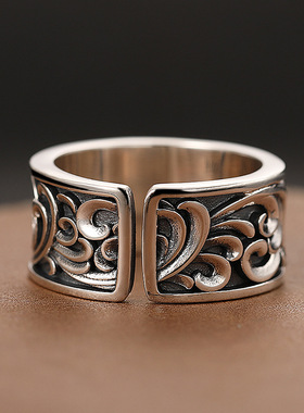 925纯银复古做旧龙形开口戒指男