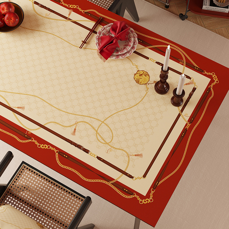 喜庆红色皮革桌垫防水防烫防油免洗茶几垫红色喜庆餐桌桌面保护垫 - 图0