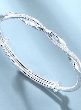 S999纯银莫比乌斯实心推拉手镯女时尚简约年轻款手环轻奢手饰批发