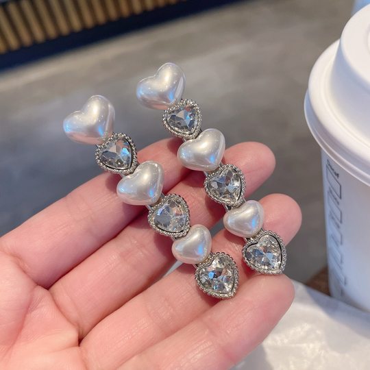 高级感爱心闪钻珍珠鸭嘴夹一字夹发夹时尚通勤侧边夹刘海夹发卡