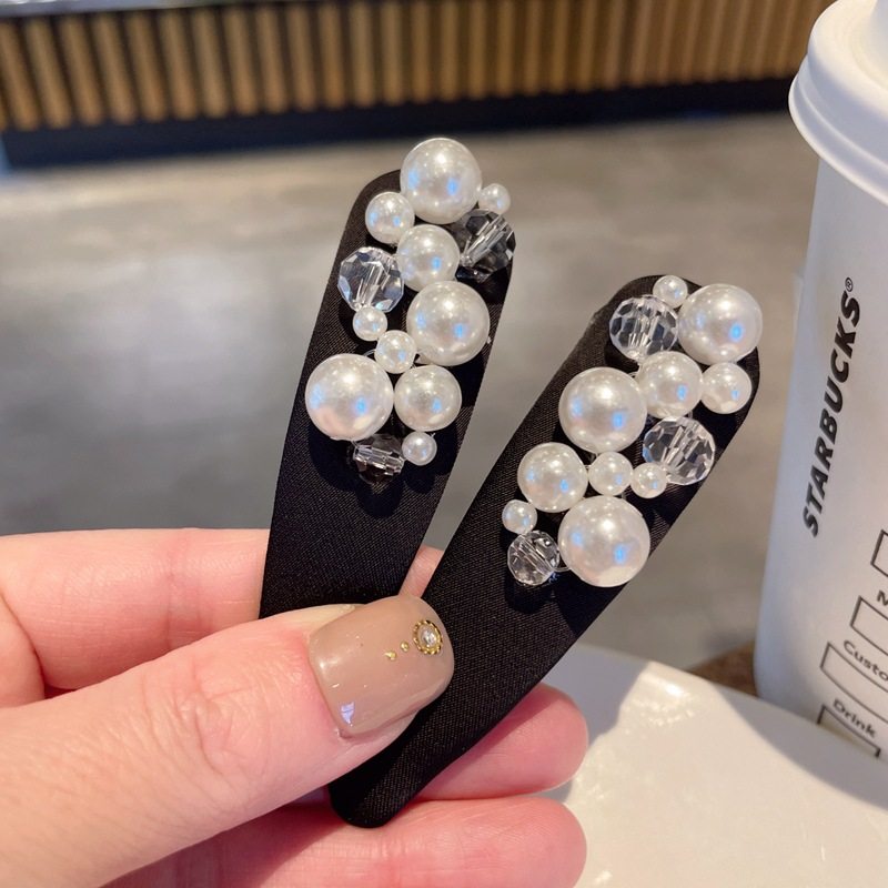 气质名媛珍珠边夹女高级感黑色水滴形bb夹带钻精致侧边夹发夹头饰,淘宝优惠券,粉丝福利购,淘宝优惠卷