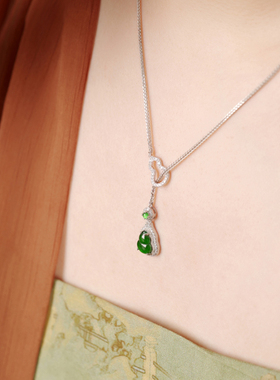 天然翡翠葫芦纯银套链高级感